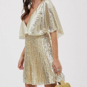 Asos gold sequins pleated mini dress